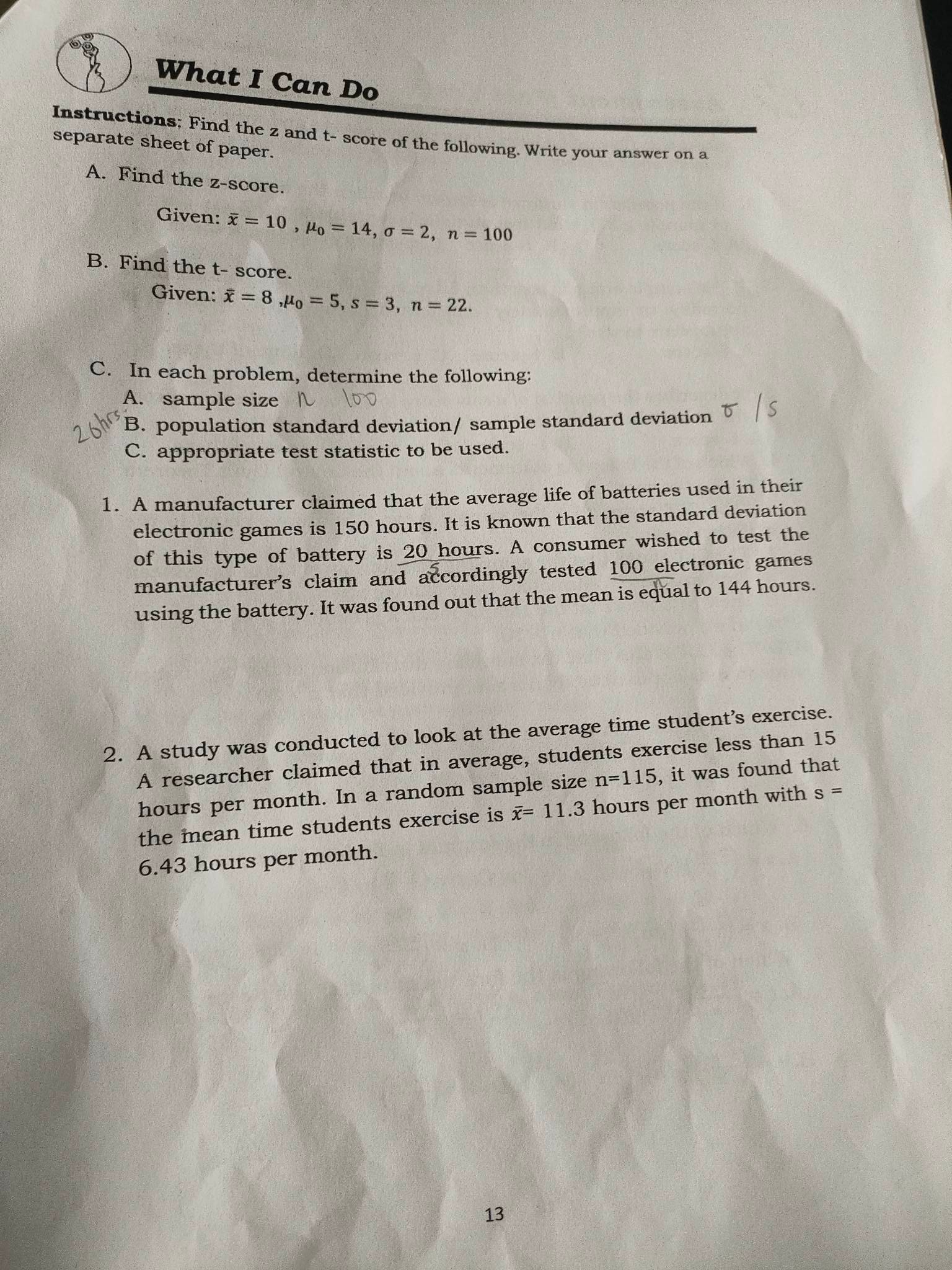 Solved Instructions: Find the z and t - score of the | Chegg.com