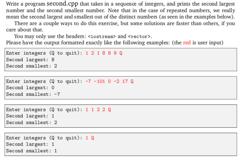 Solved Write a program second.cpp that takes in a sequence | Chegg.com