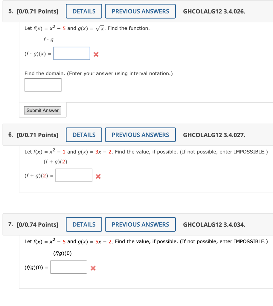 Solved Let F X X2−5 And G X X Find The Function F⋅g