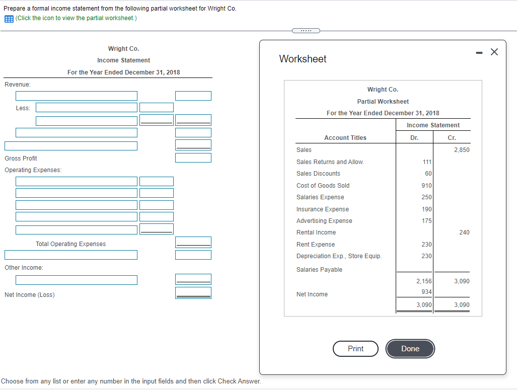 Solved Prepare A Formal Income Statement From The Following 5368