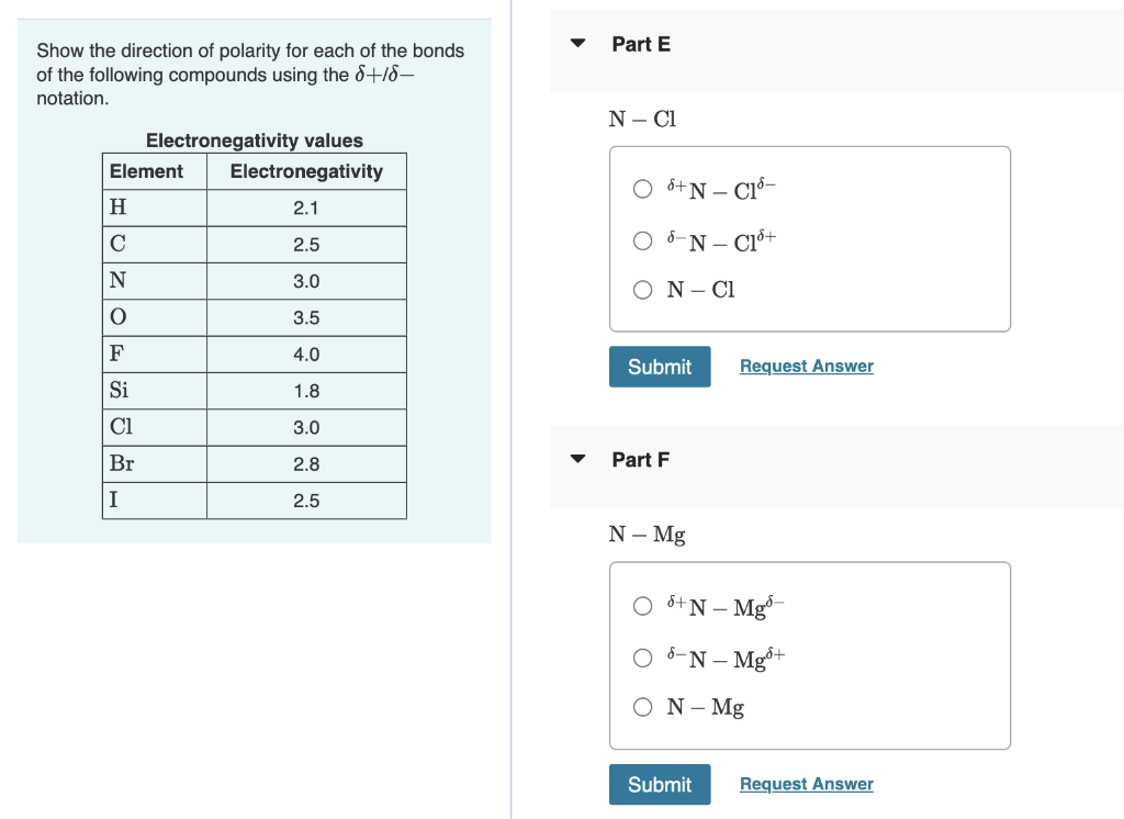 Solved Show The Direction Of Polarity For Each Of The Bonds | Chegg.com