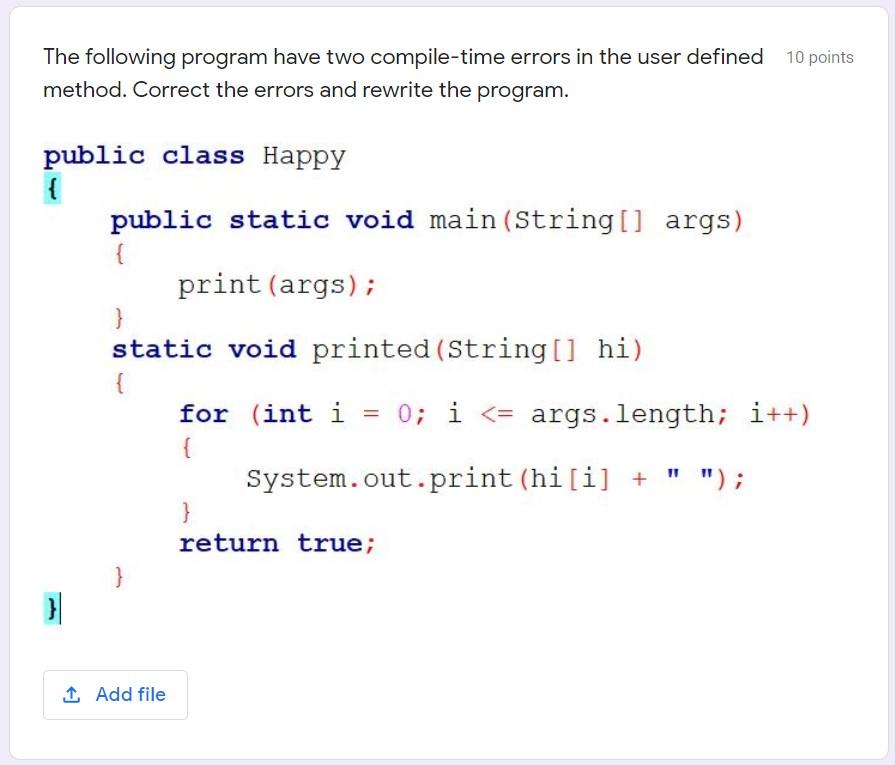 Solved The following program have two compile-time errors in | Chegg.com
