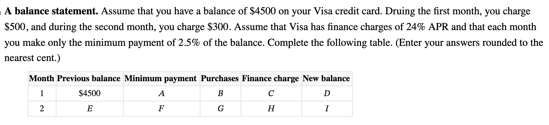 Solved A balance statement. Assume that you have a balance | Chegg.com