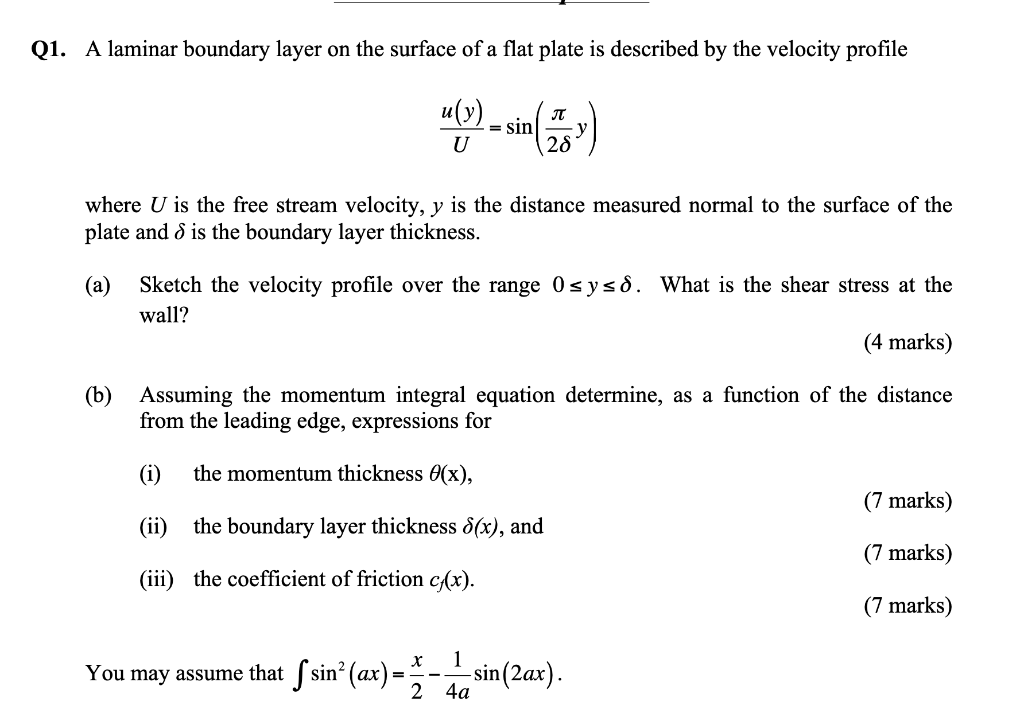 Solved Q1. A laminar boundary layer on the surface of a flat | Chegg.com