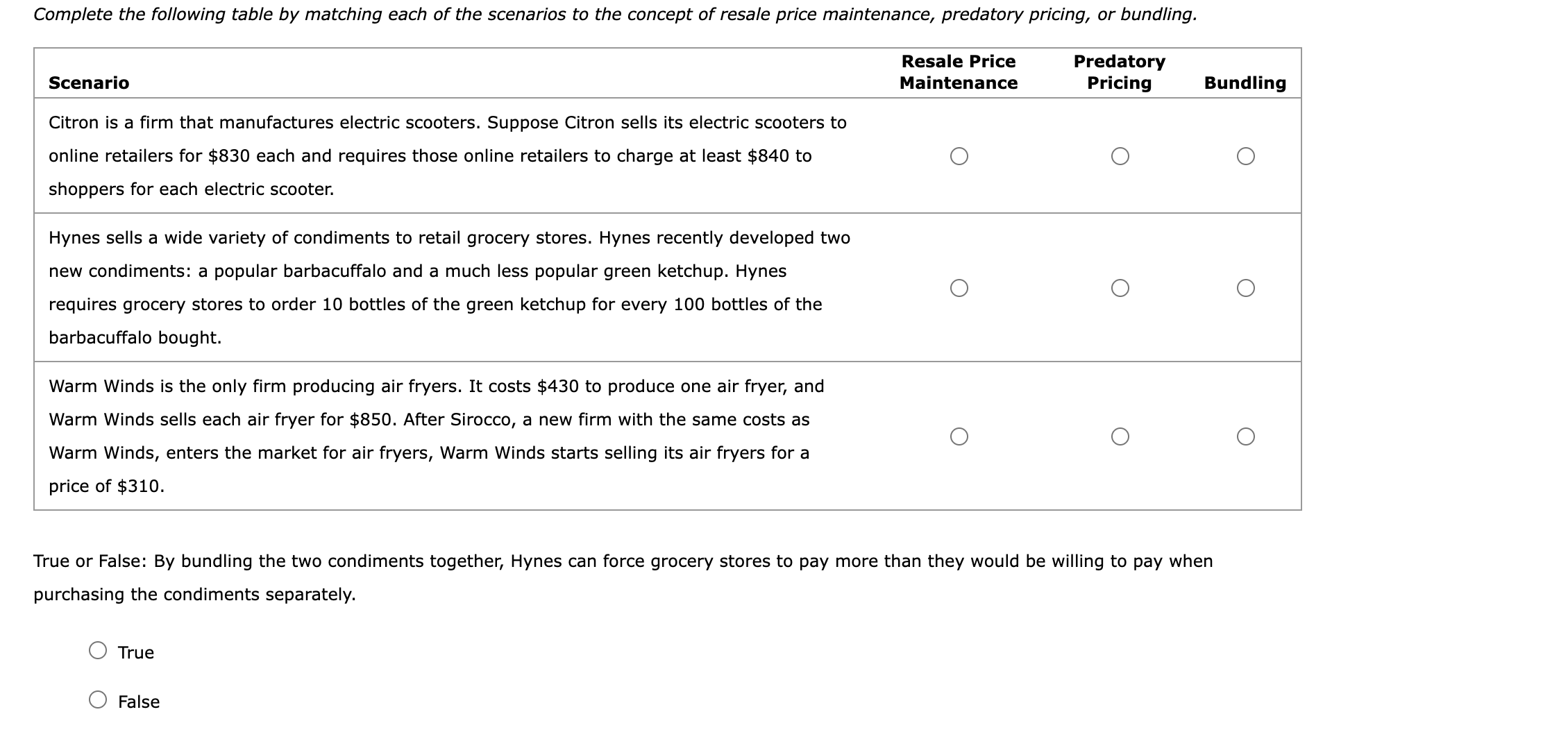 Solved Complete The Following Table By Matching Each Of The | Chegg.com