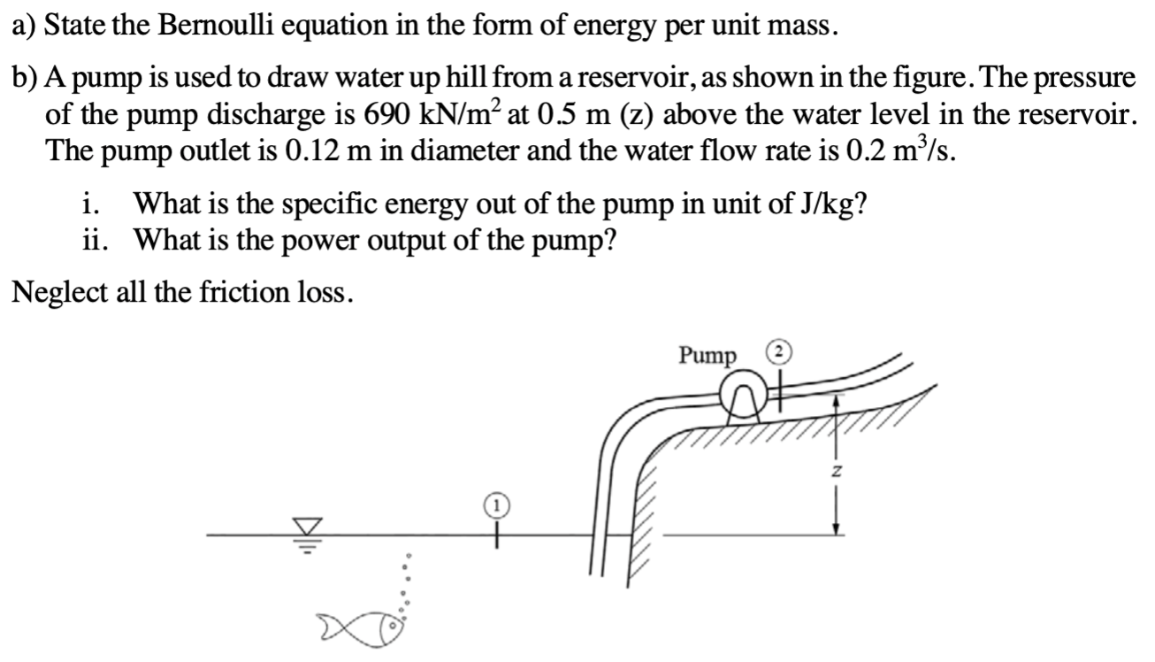 Solved a) State the Bernoulli equation in the form of energy | Chegg.com