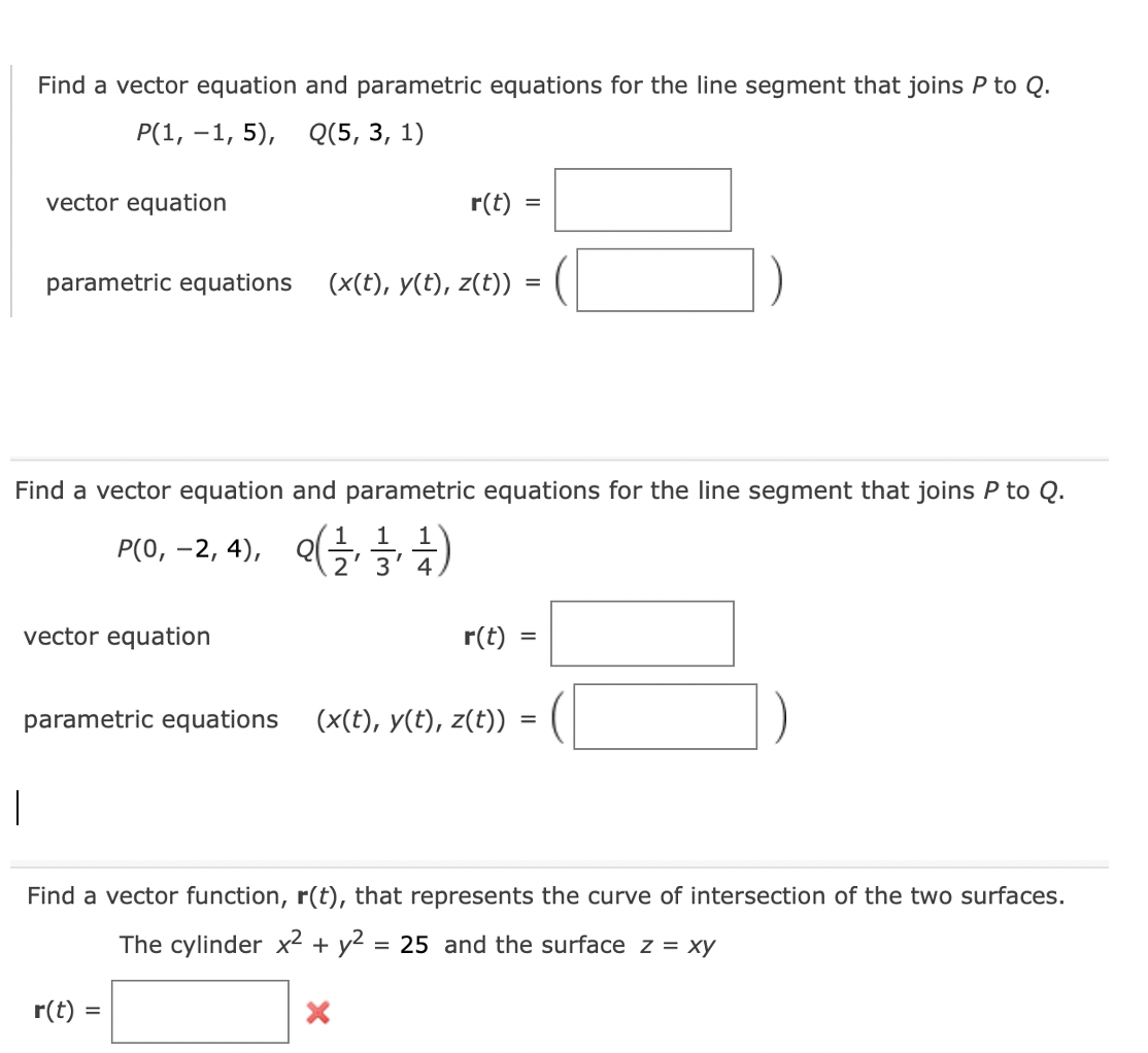 Solved Find a vector equation and parametric equations for | Chegg.com