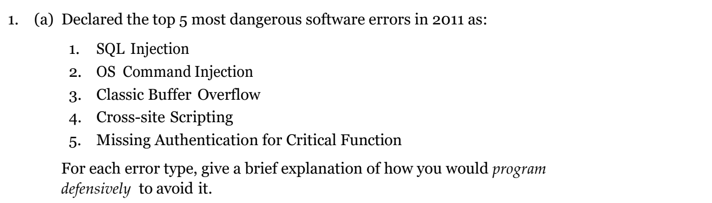 Solved 1. 1. (a) Declared the top 5 most dangerous software | Chegg.com
