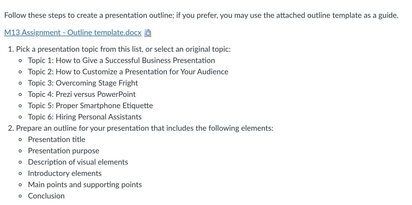 Follow these steps to create a presentation outline; | Chegg.com
