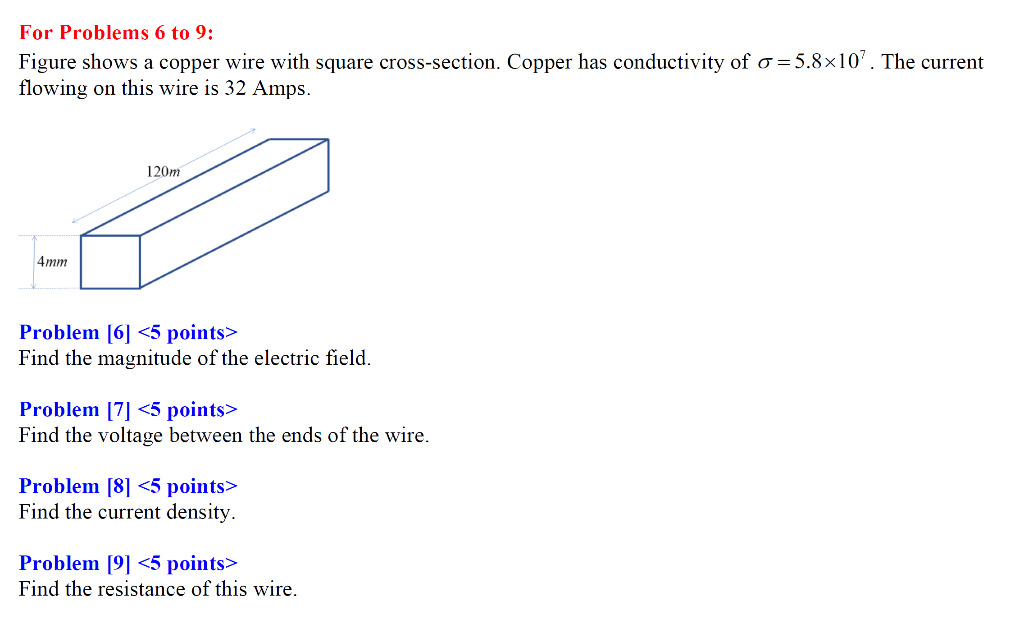 Solved For Problems 6 to 9: Figure shows a copper wire with | Chegg.com