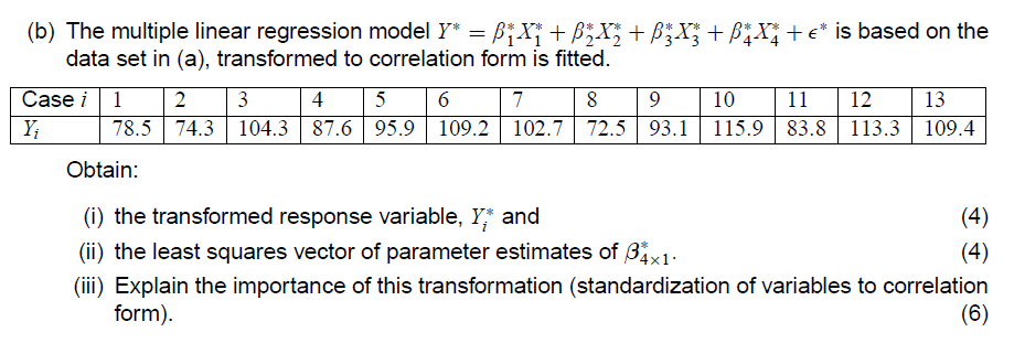 (b) The Multiple Linear Regression Model | Chegg.com