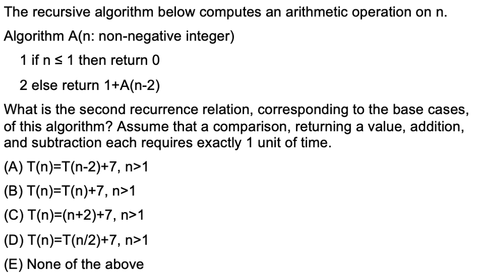 Solved The recursive algorithm below computes an arithmetic | Chegg.com