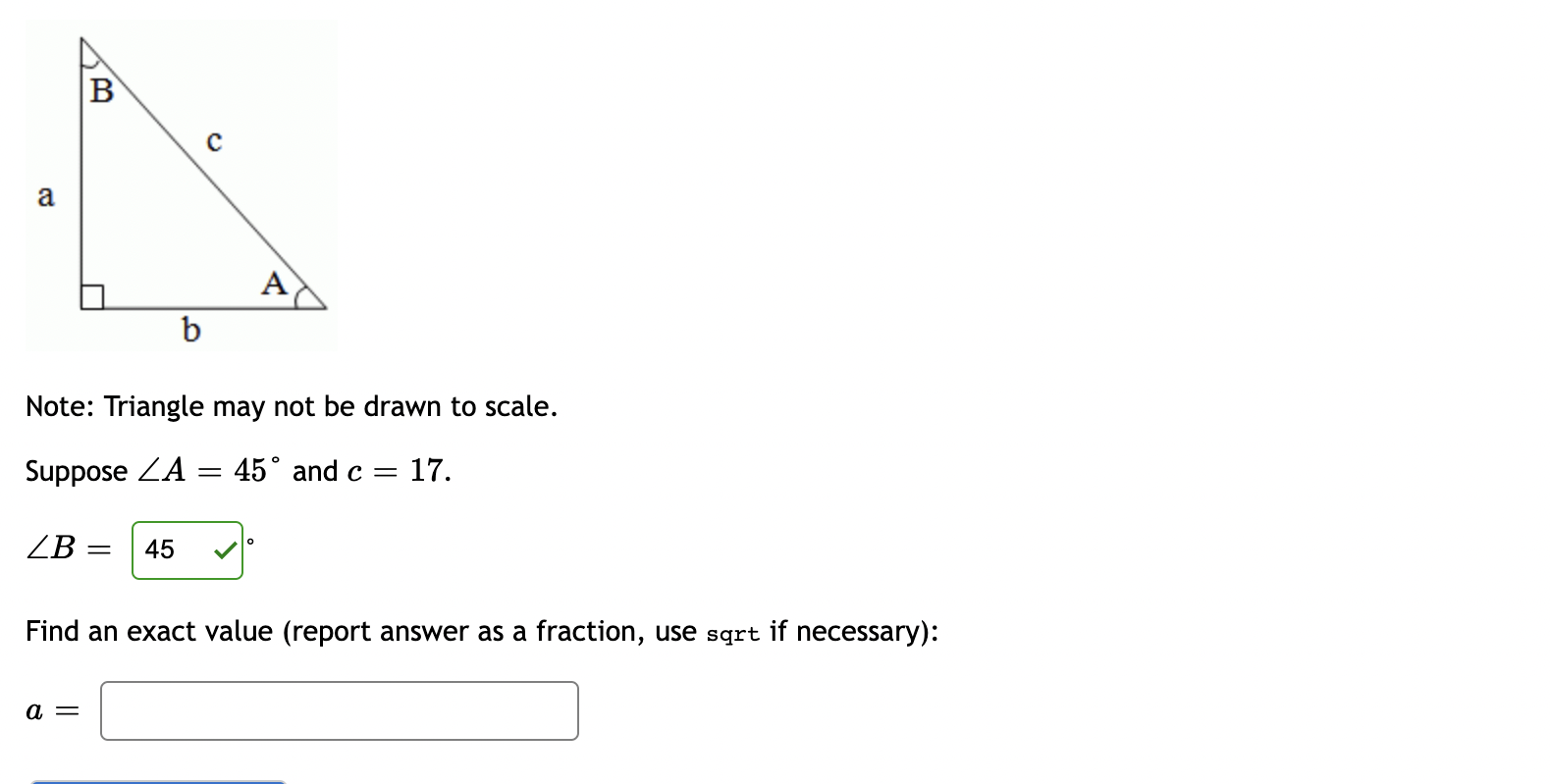 for the right triangle below find the length of x