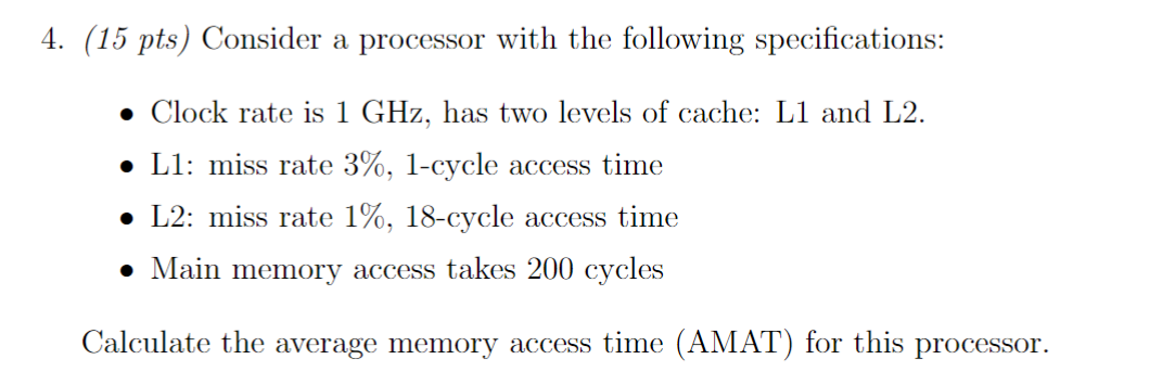 Solved 4. (15 pts) Consider a processor with the following | Chegg.com