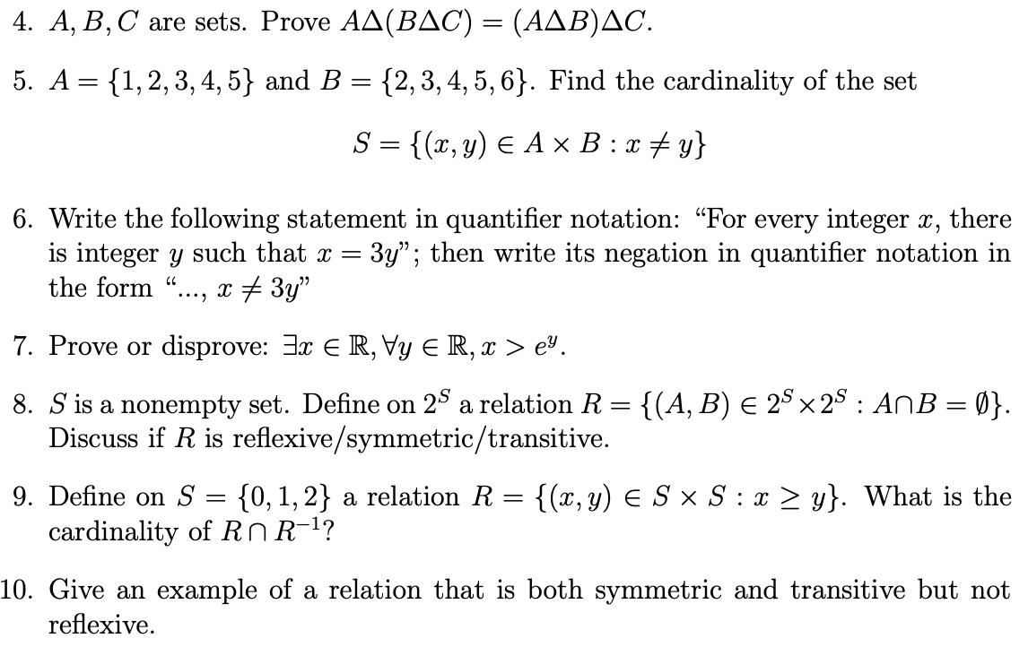 Solved 4. A, B, C are sets. Prove AA(BAC) = (AAB)AC. 5. A = | Chegg.com