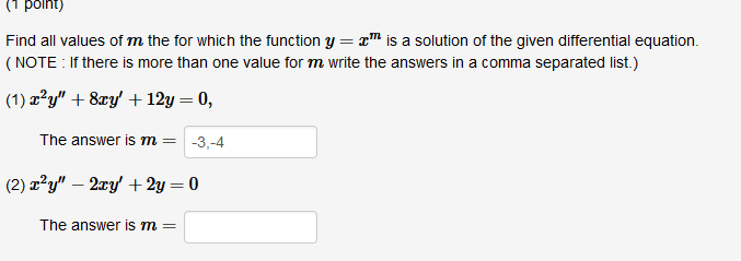 Solved (1 point) a Find all values of m the for which the | Chegg.com