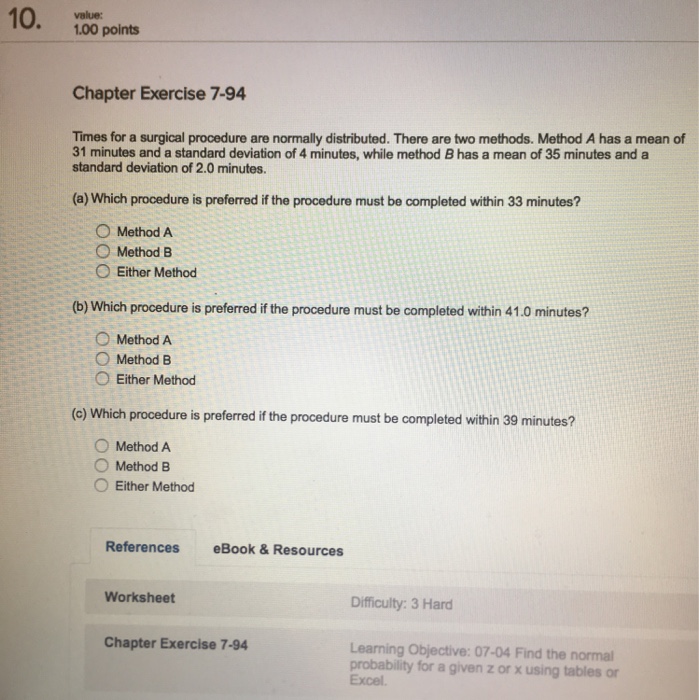 Solved 1.00 Points Chapter Exercise 7-94 Times For A | Chegg.com