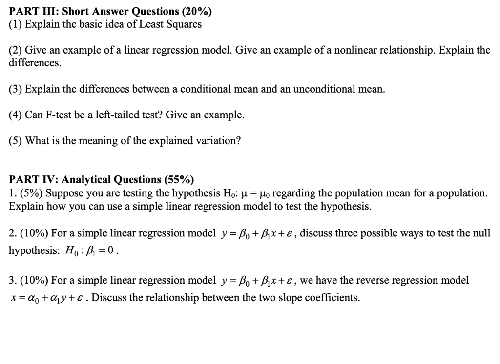 Solved PART III: Short Answer Questions (20%) (1) Explain