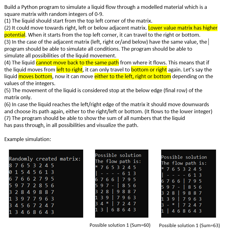 Build a Python program to simulate a liquid flow | Chegg.com