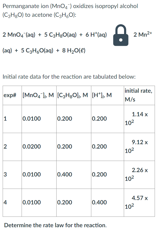 Solved Permanganate ion (MnO4) oxidizes isopropyl alcohol | Chegg.com