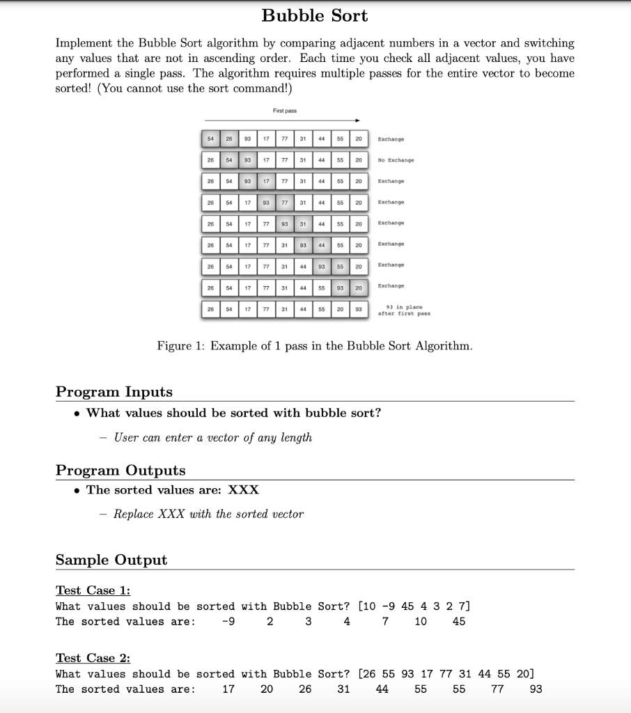 Solved Bubble Sort Implement the Bubble Sort algorithm by | Chegg.com