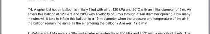 Solved *6. A spherical hot-air balloon is initially filled | Chegg.com