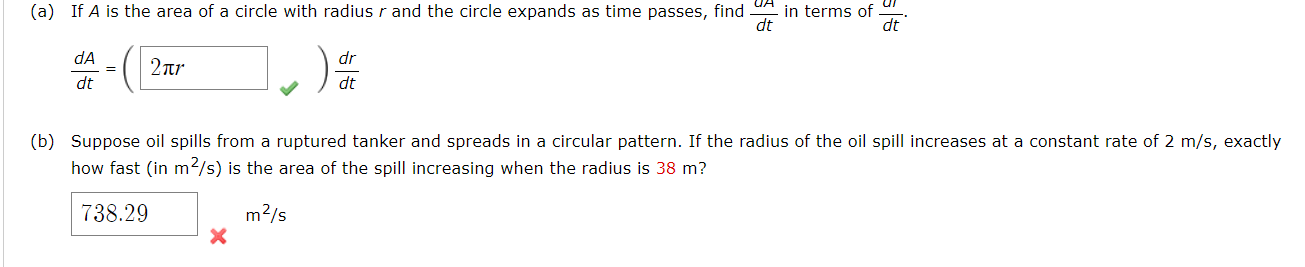 Solved (a) If A is the area of a circle with radius r and | Chegg.com