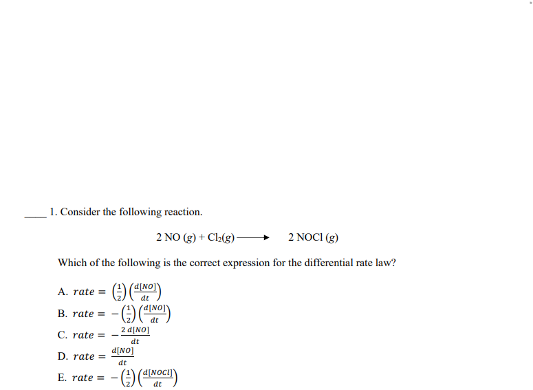 Solved 1. Consider The Following Reaction. | Chegg.com