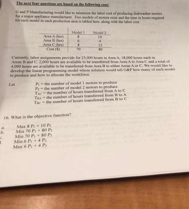 Solved The next four questions are based on the following | Chegg.com