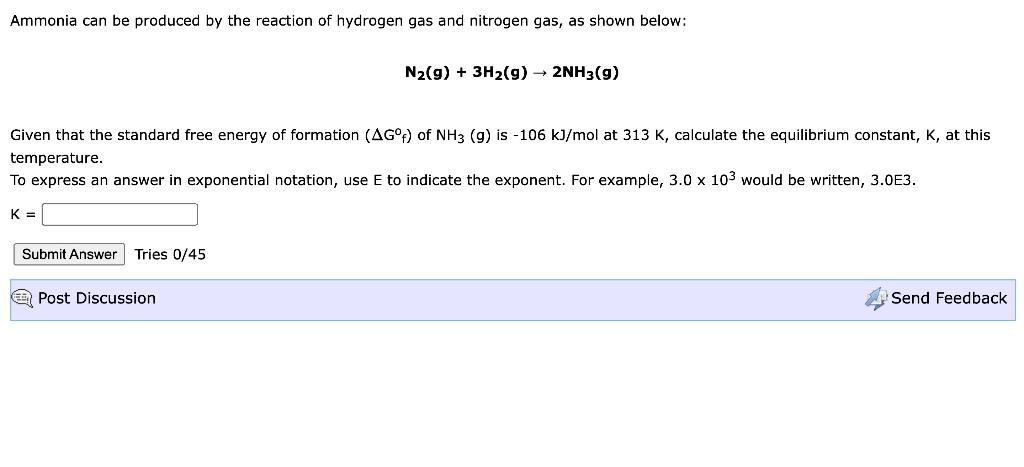 Solved Ammonia can be produced by the reaction of hydrogen | Chegg.com