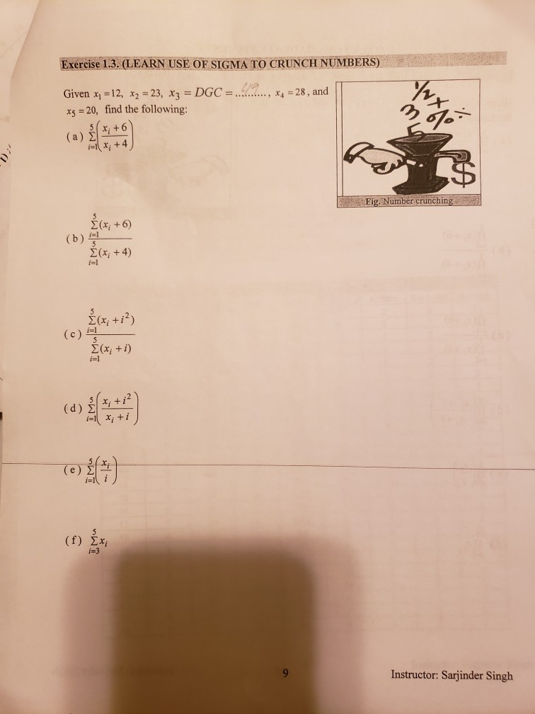 Sigma Crunch Solved Exercise 1.3. (LEARN USE OF SIGMA TO CRUNCH NUMBERS) | Chegg.com