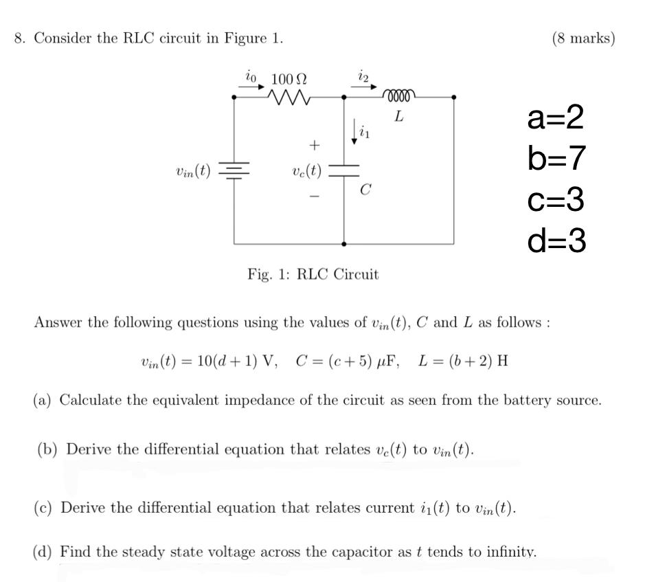 Solved 8. Consider the RLC circuit in Figure 1. (8 marks) io | Chegg.com