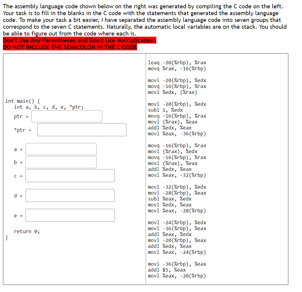 The assembly language code shown below on the right | Chegg.com