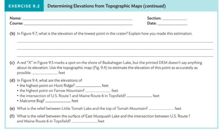 Solved EXERCISE 9.2 Determining Elevations From Topographic | Chegg.com