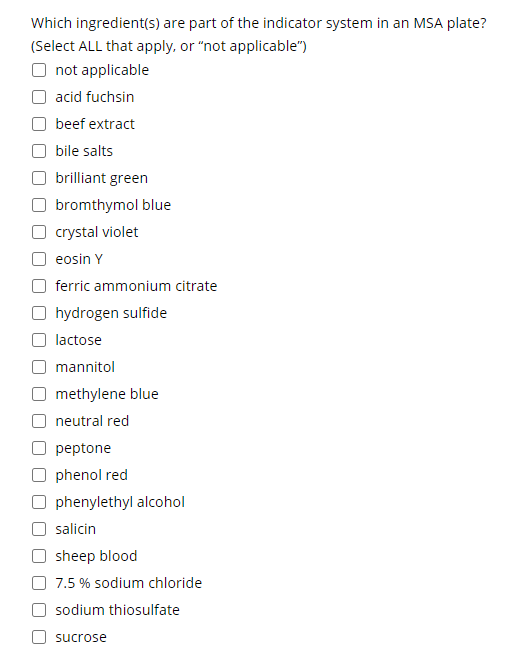 Solved What is/are the selective ingredient(s) in an MSA