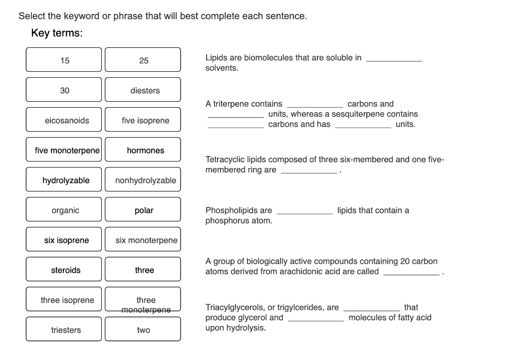 Solved Select the Keyword or phrase that will best complete | Chegg.com