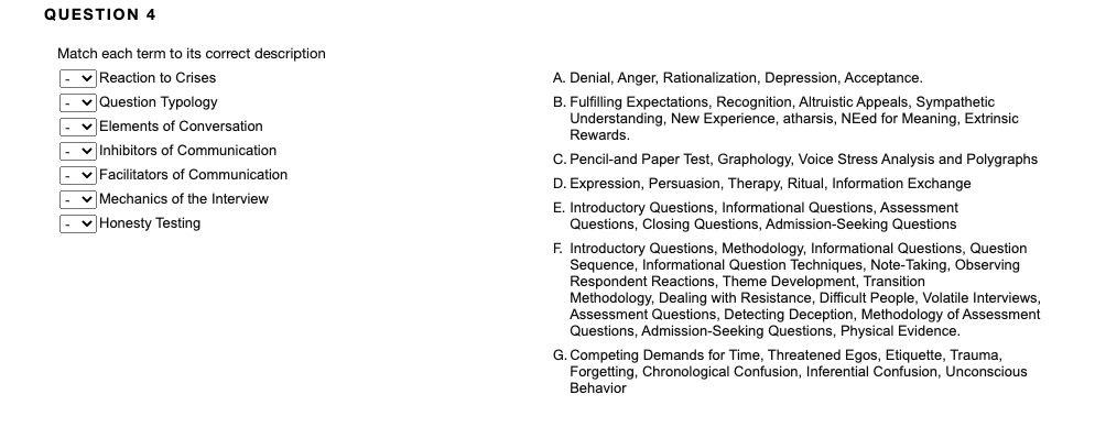 Solved QUESTION 4 Match each term to its correct description | Chegg.com