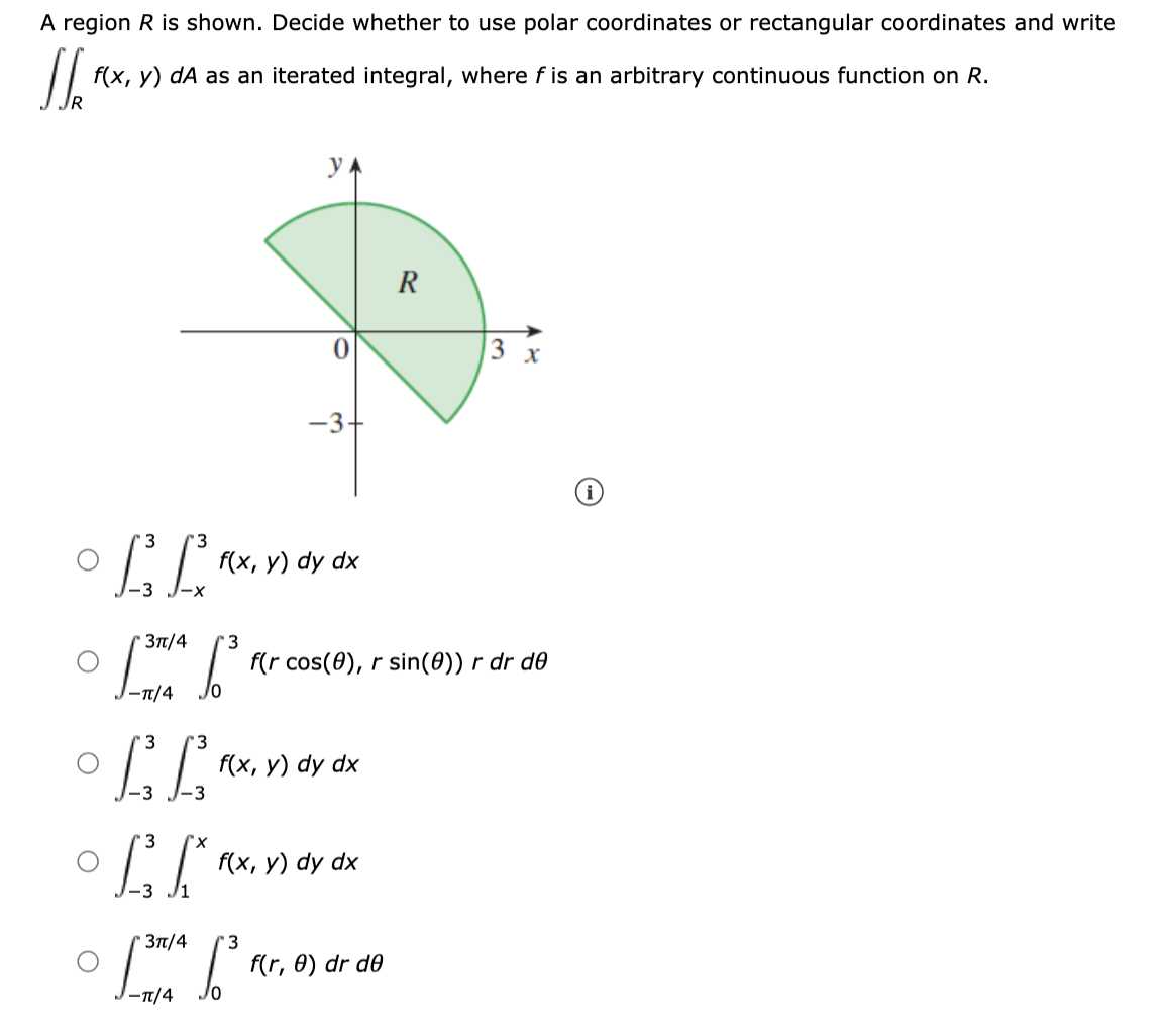 Solved A region R ﻿is shown. Decide whether to use polar | Chegg.com