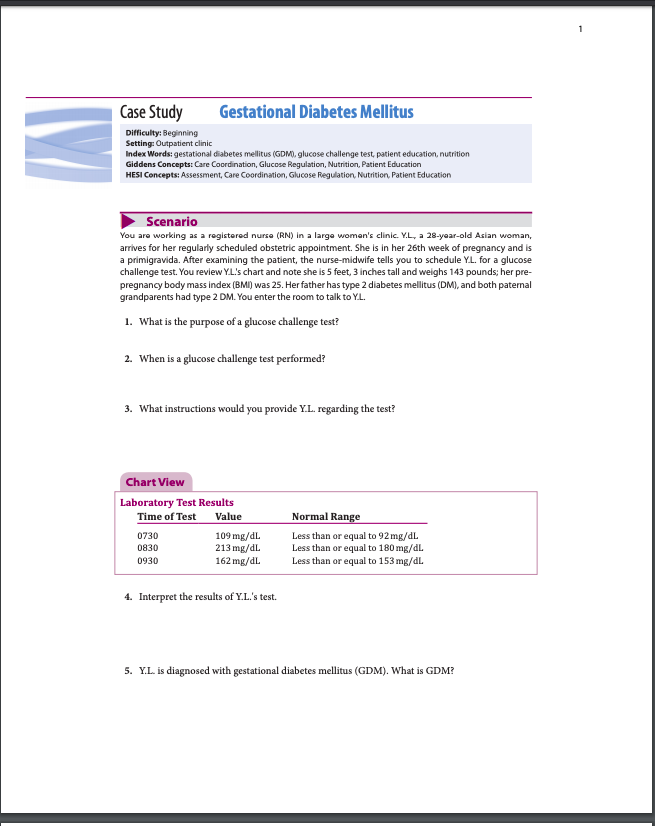 Case Study Gestational Diabetes Mellitus Difficulty Chegg 