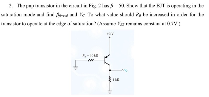 Solved The pnp transistor in the circuit in Fig. 2 has beta | Chegg.com