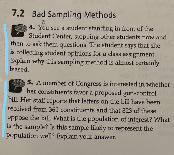 Solved 7.2 Bad Sampling Methods 4. You see a student | Chegg.com