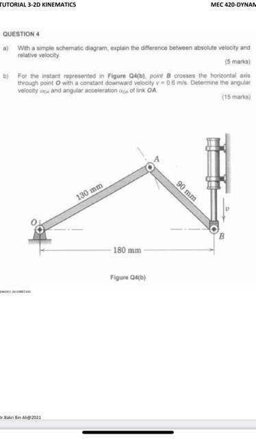 Solved TUTORIAL 3-2D KINEMATICS MEC 420-DYNAN QUESTION 4 a) | Chegg.com