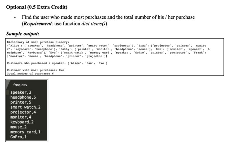 Solved in python. please do optional part too. the freq.csv | Chegg.com