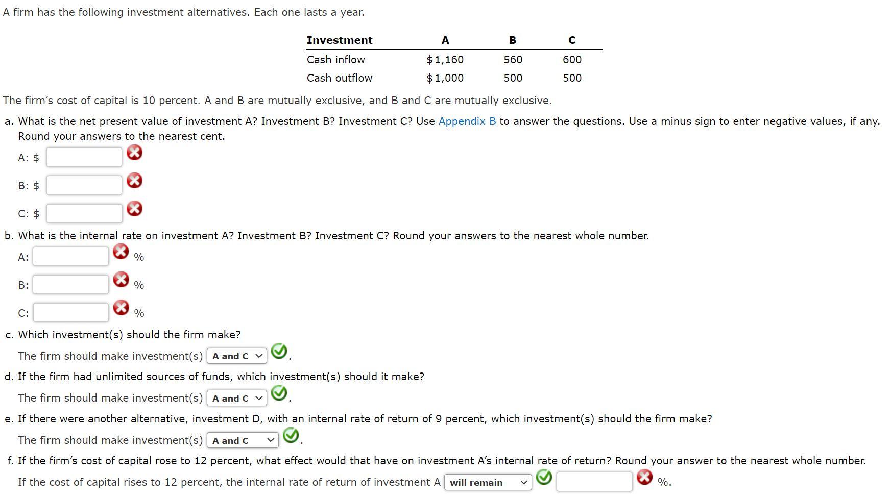 Solved A Firm Has The Following Investment Alternatives. | Chegg.com