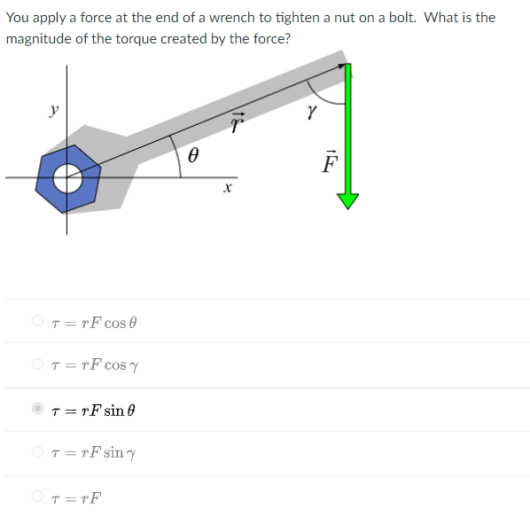 You Apply A Force At The End Of A Wrench To Tighten A | Chegg.com