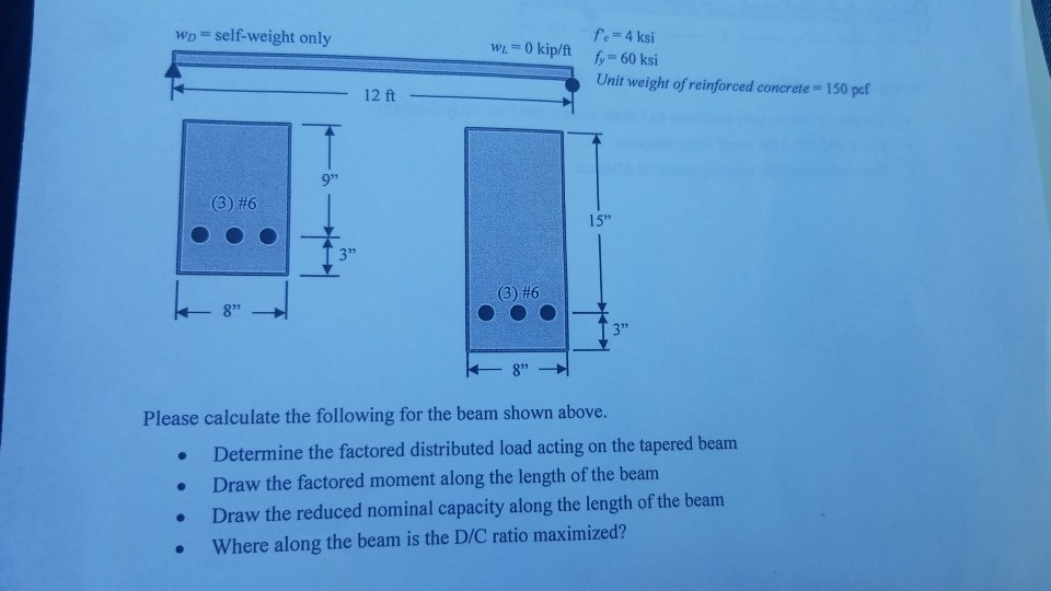 Solved wo - self-weight only fe 4 ksi w.-0 kip/f 60 ksi Unit | Chegg.com