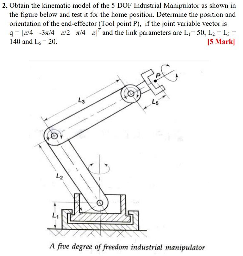 Solved 2. Obtain the kinematic model of the 5 DOF Industrial | Chegg.com