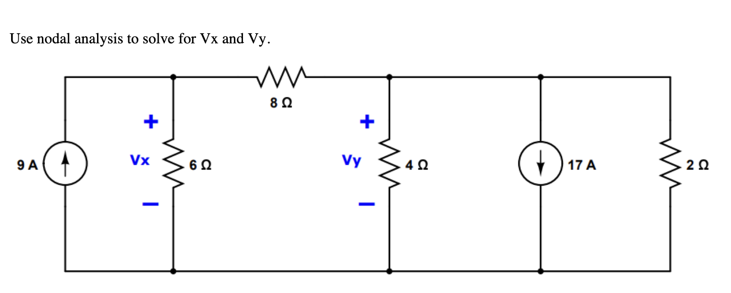 Solved Use nodal analysis to solve for Vx and Vy. 8Ω + + w | Chegg.com