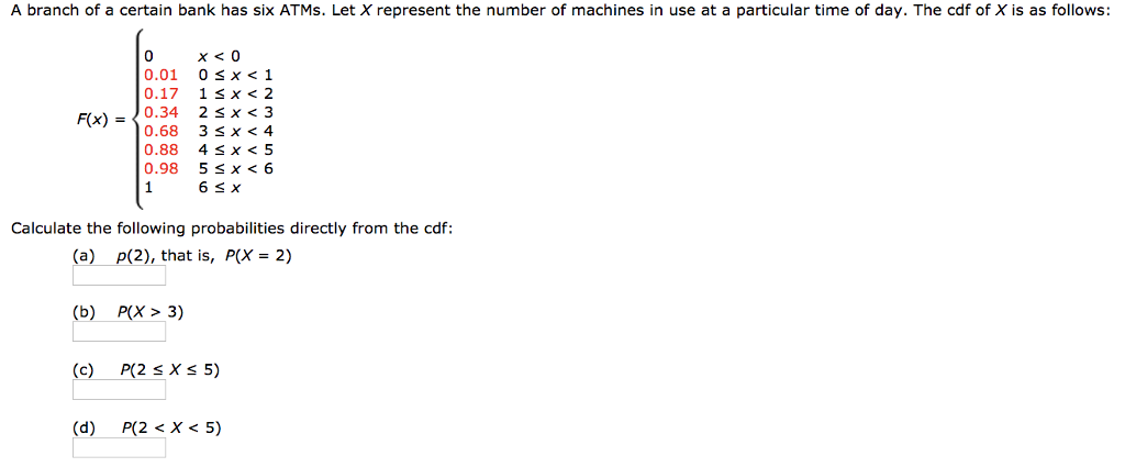 Solved A Branch Of A Certain Bank Has Six ATMs. Let X | Chegg.com