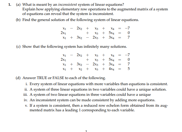 Solved (a) ﻿What is meant by an inconsistent system of | Chegg.com